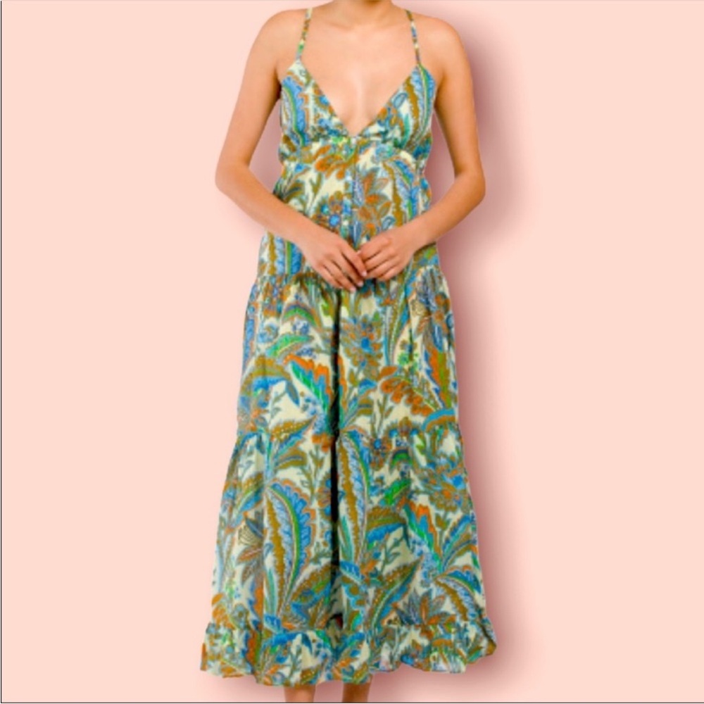 House of Harlow 1960 Green Blue Orange Printed Maxi Dress Size Medium